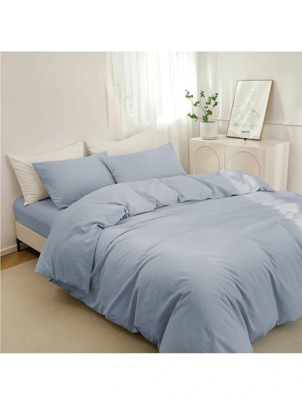 NEW JIYUAN Super Queen Washed Cotton Duvet Cover Set Relaxed Linen Feel. 3 pcs
